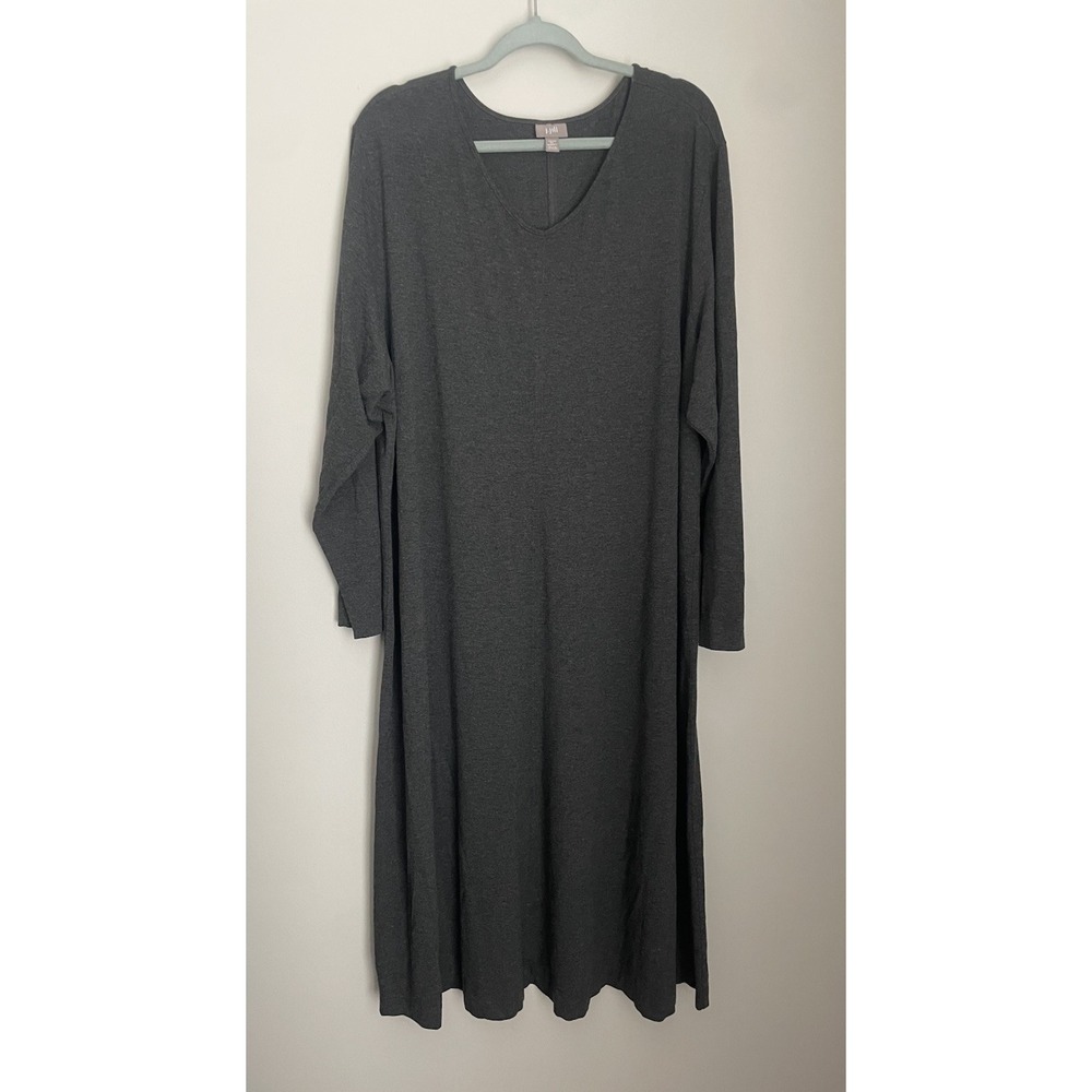 J. Jill Women 4X Dress Log Sleeve Viscose VNeck Midi Relaxed Comfort Casual Soft